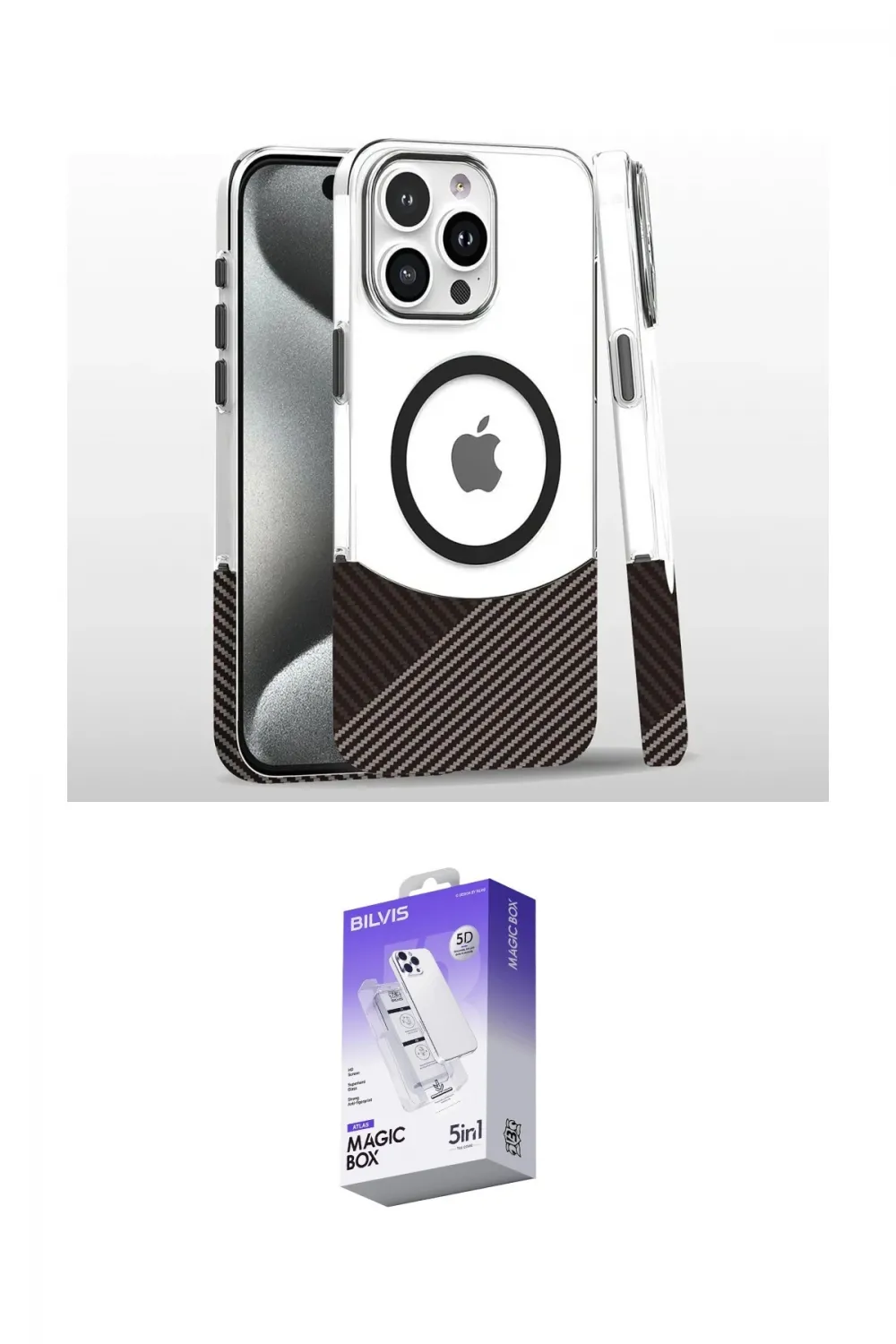 ieg™ iPhone 16 Pro Kılıf İz Asil Prime - Siyah Bilvis 5in1 3D Magic Cam Ekran Koruyucu