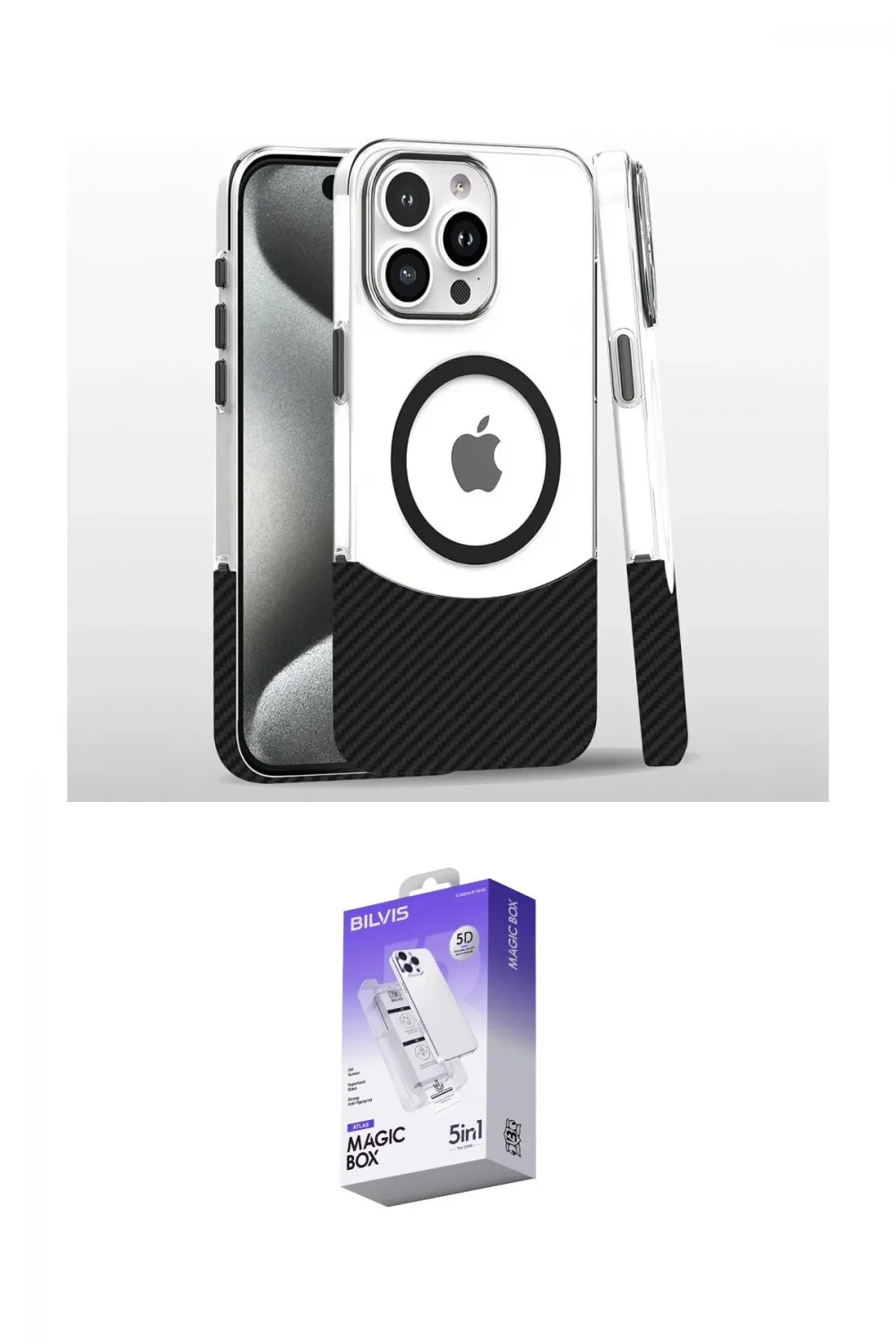 ieg™ iPhone 16 Pro Kılıf İz Asil Prime - Siyah Bilvis 5in1 3D Magic Cam Ekran Koruyucu