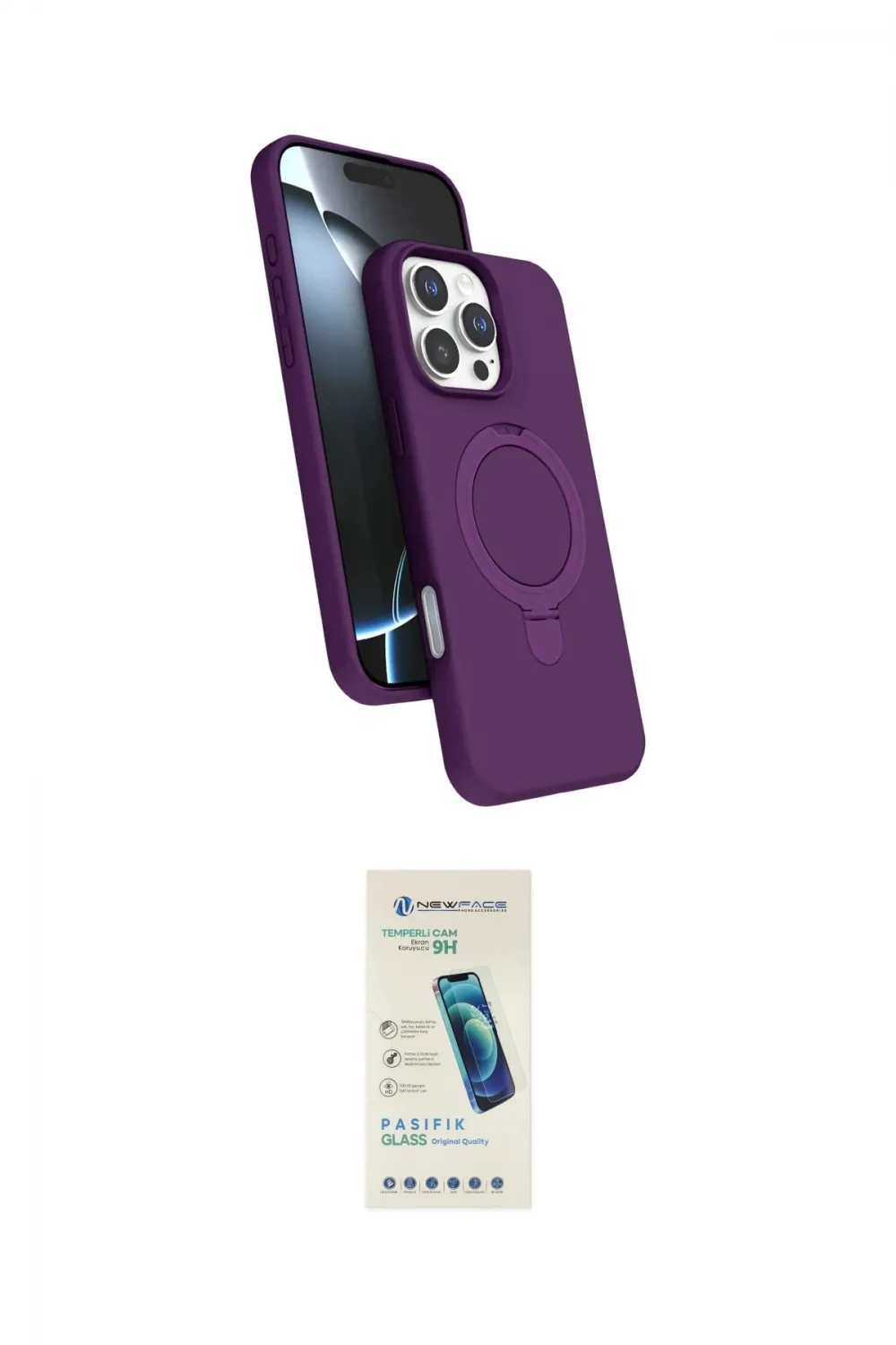 ieg™ iPhone 16 Pro Kılıf İz Işık Koleksiyonu - Şeffaf Pasifik Cam Ekran Koruyucu