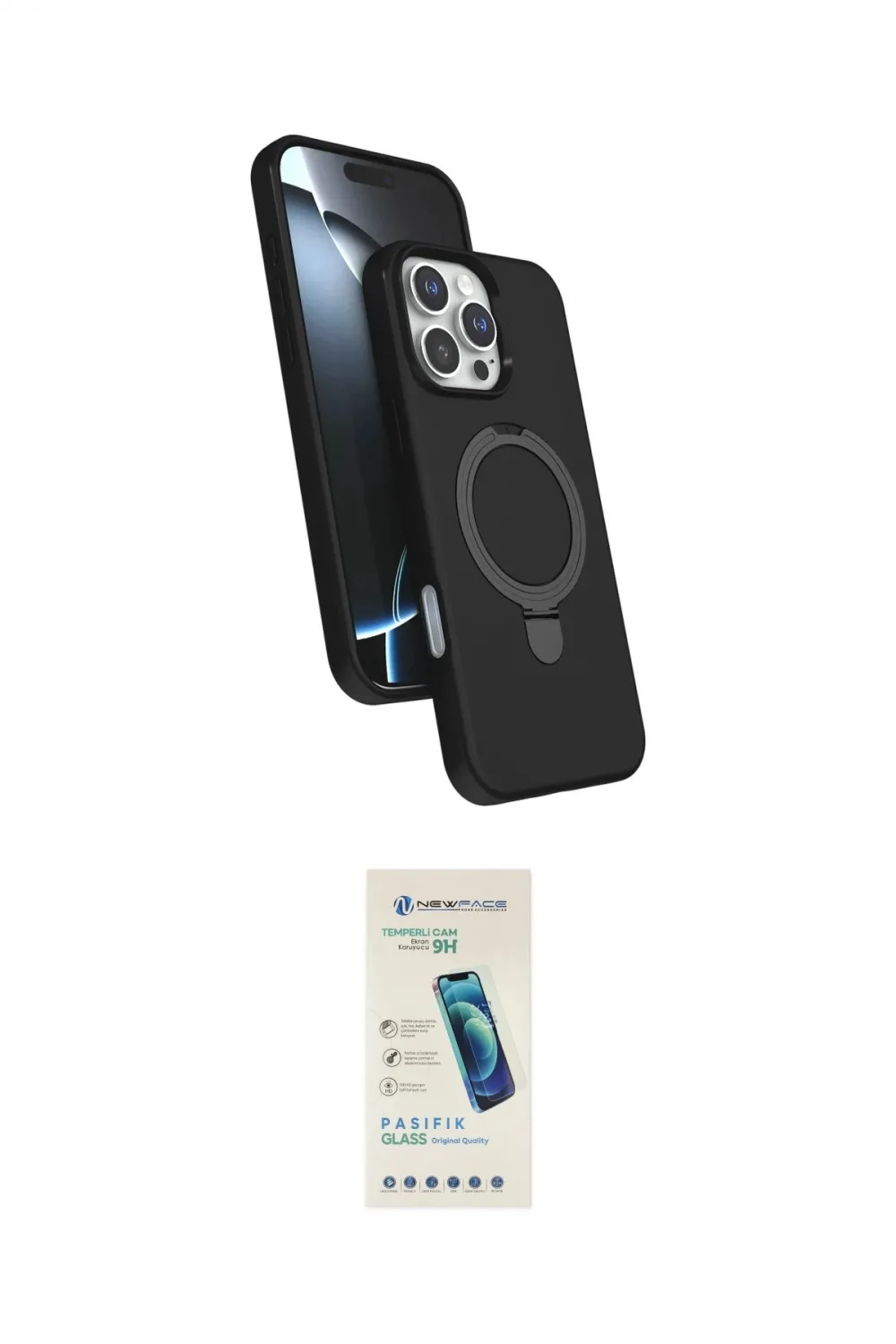 ieg™ iPhone 16 Pro Kılıf İz Işık Koleksiyonu - Şeffaf Pasifik Cam Ekran Koruyucu