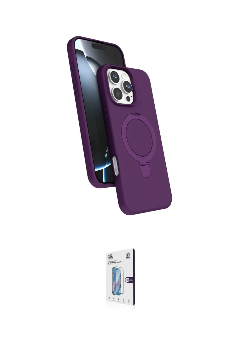 ieg™ iPhone 16 Pro Kılıf İz Işık Koleksiyonu - Siyah Bilvis 0.18mm Plus Cam Ekran Koruyucu
