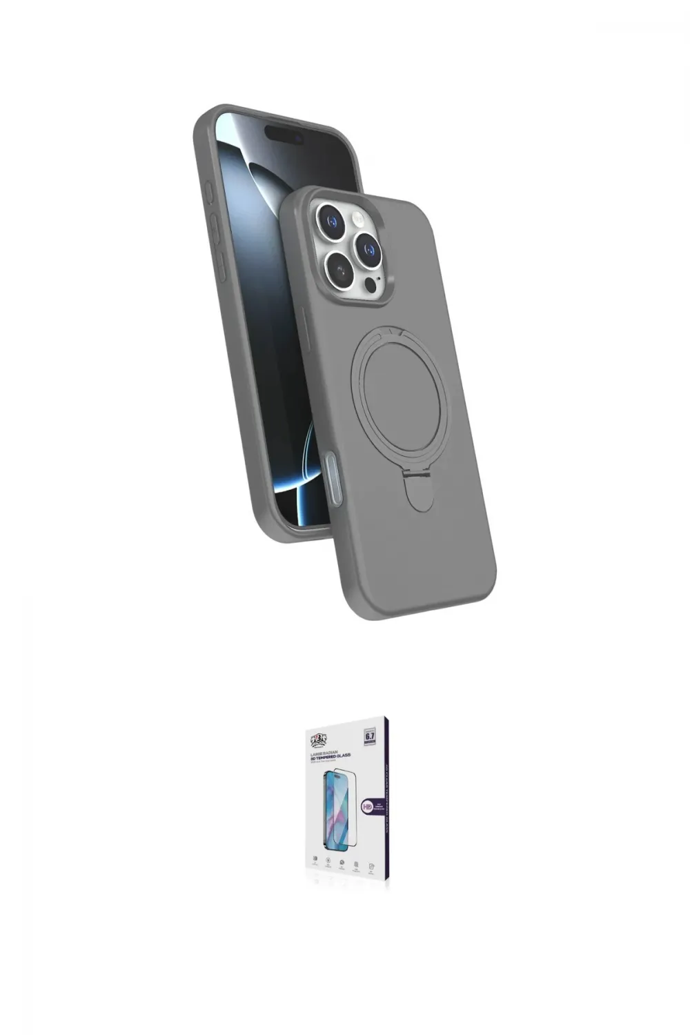 ieg™ iPhone 16 Pro Kılıf İz Işık Koleksiyonu - Siyah Bilvis 0.18mm Plus Cam Ekran Koruyucu