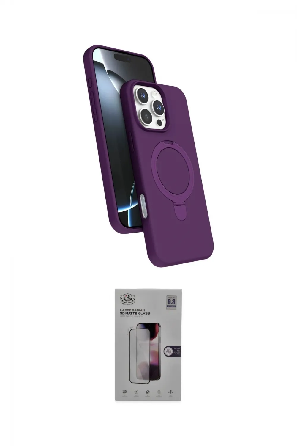 ieg™ iPhone 16 Pro Kılıf İz Işık Koleksiyonu - Siyah Bilvis 3D Mat Cam Ekran Koruyucu