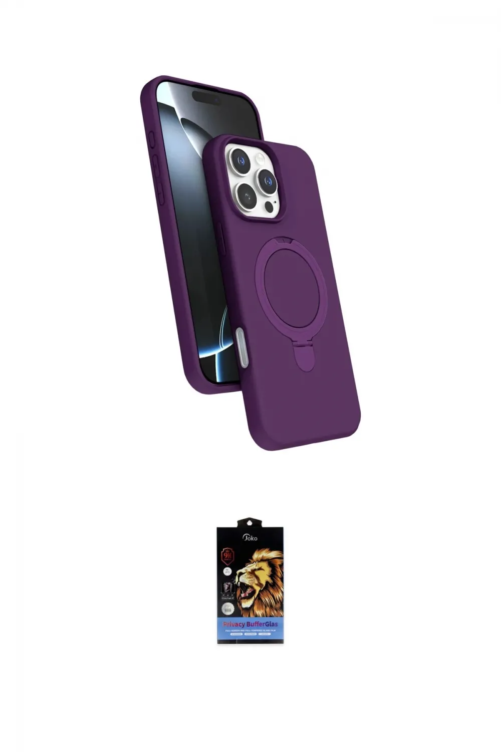 ieg™ iPhone 16 Pro Kılıf İz Işık Koleksiyonu - Siyah Buffer Hayalet Cam Ekran Koruyucu