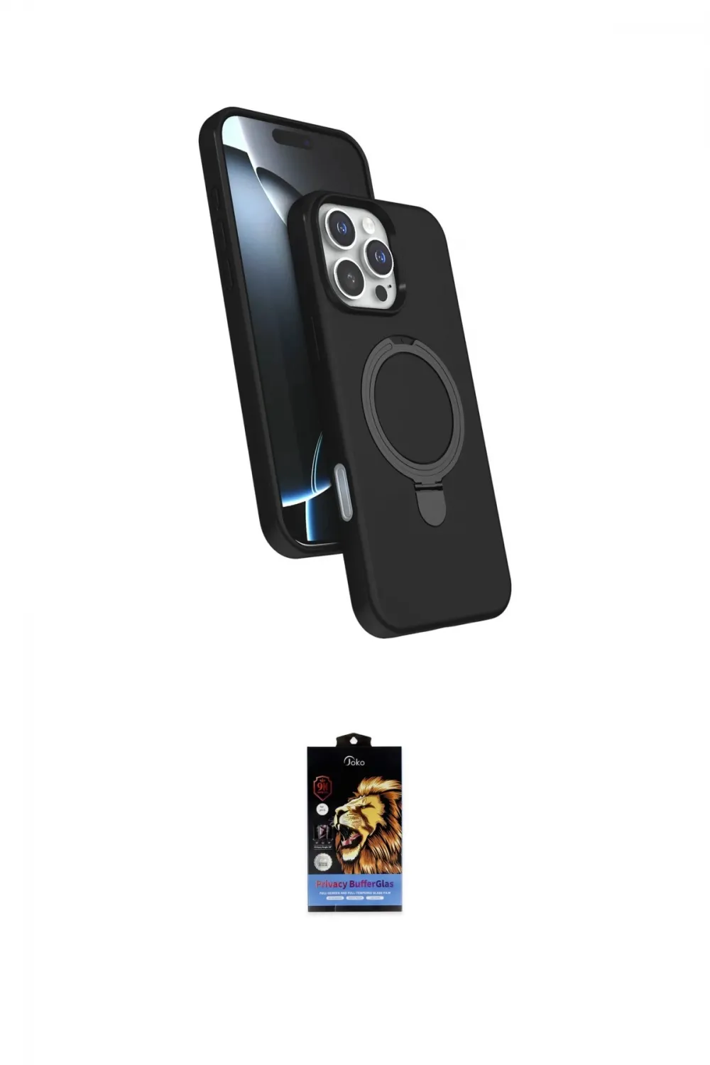 ieg™ iPhone 16 Pro Kılıf İz Işık Koleksiyonu - Siyah Buffer Hayalet Cam Ekran Koruyucu