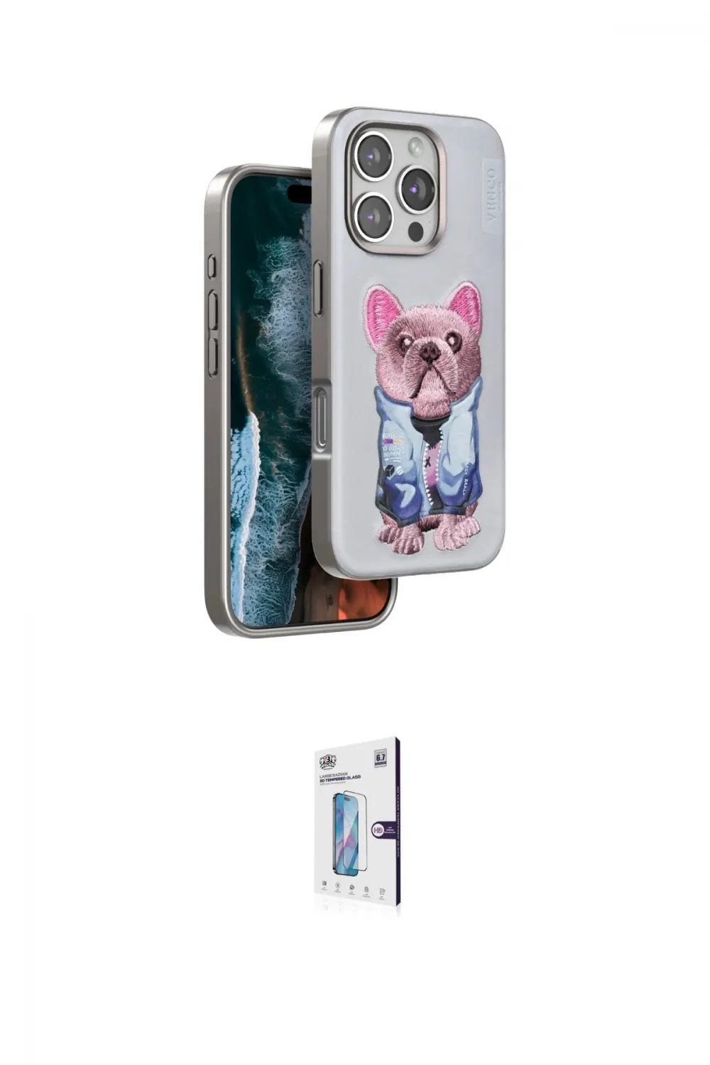 ieg™ iPhone 16 Pro Kılıf İz Minimal Koleksiyonu - Siyah Bilvis 0.18mm Plus Cam Ekran Koruyucu