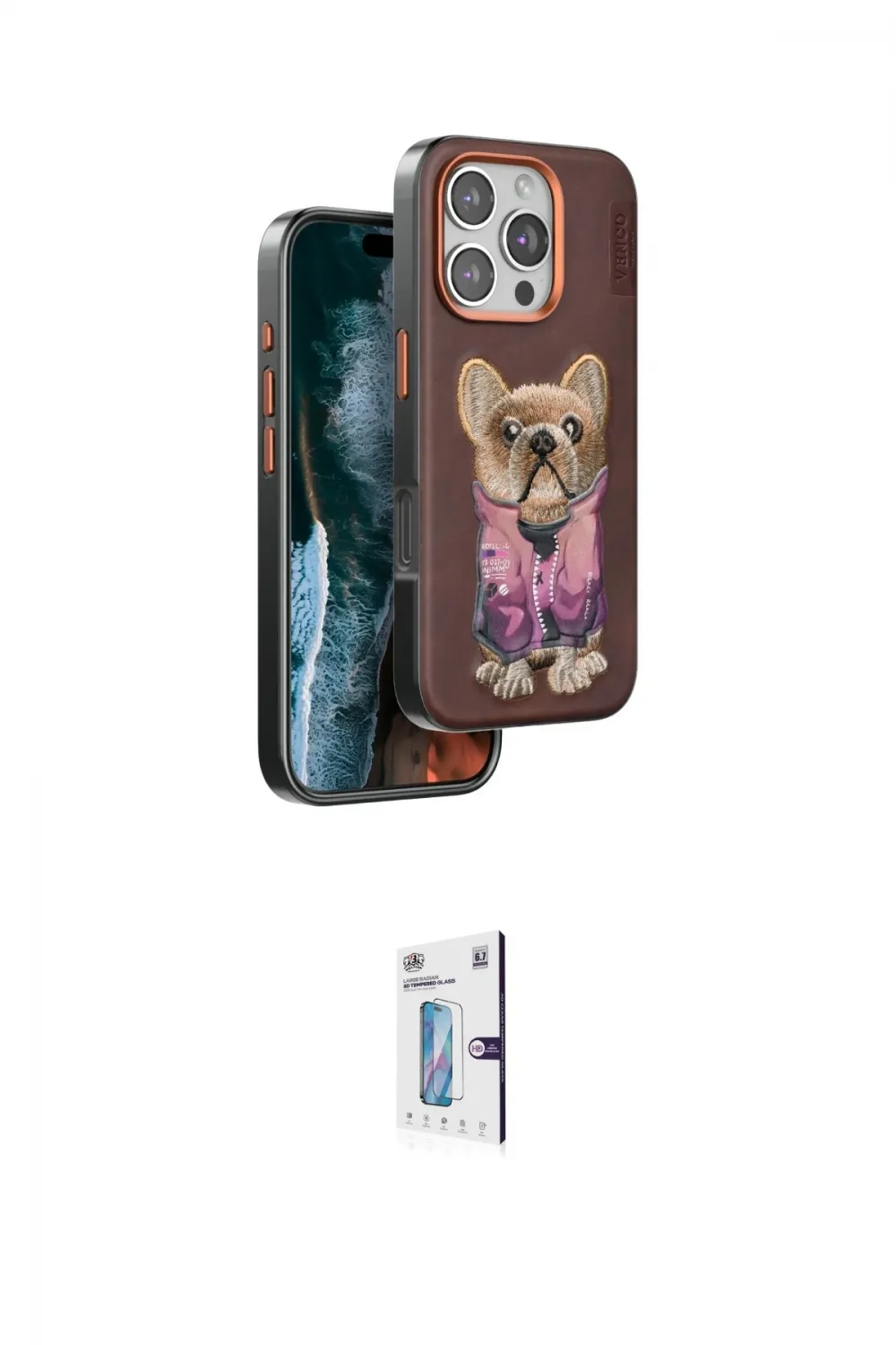 ieg™ iPhone 16 Pro Kılıf İz Minimal Koleksiyonu - Siyah Bilvis 0.18mm Plus Cam Ekran Koruyucu