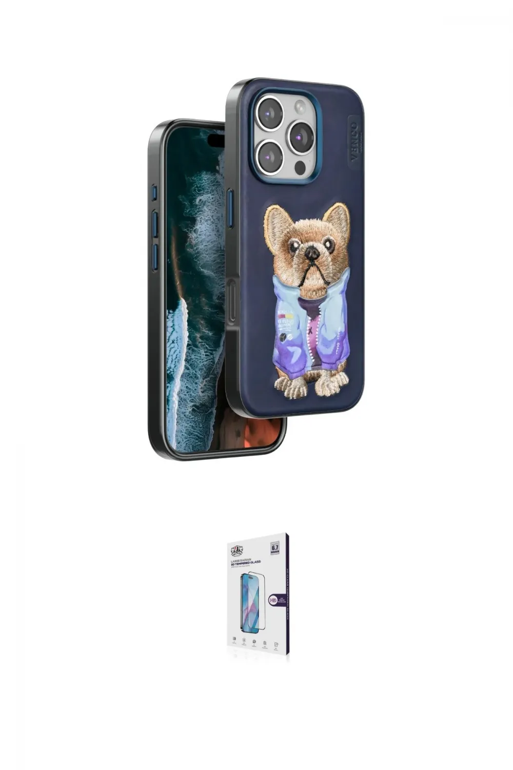 ieg™ iPhone 16 Pro Kılıf İz Minimal Koleksiyonu - Siyah Bilvis 0.18mm Plus Cam Ekran Koruyucu