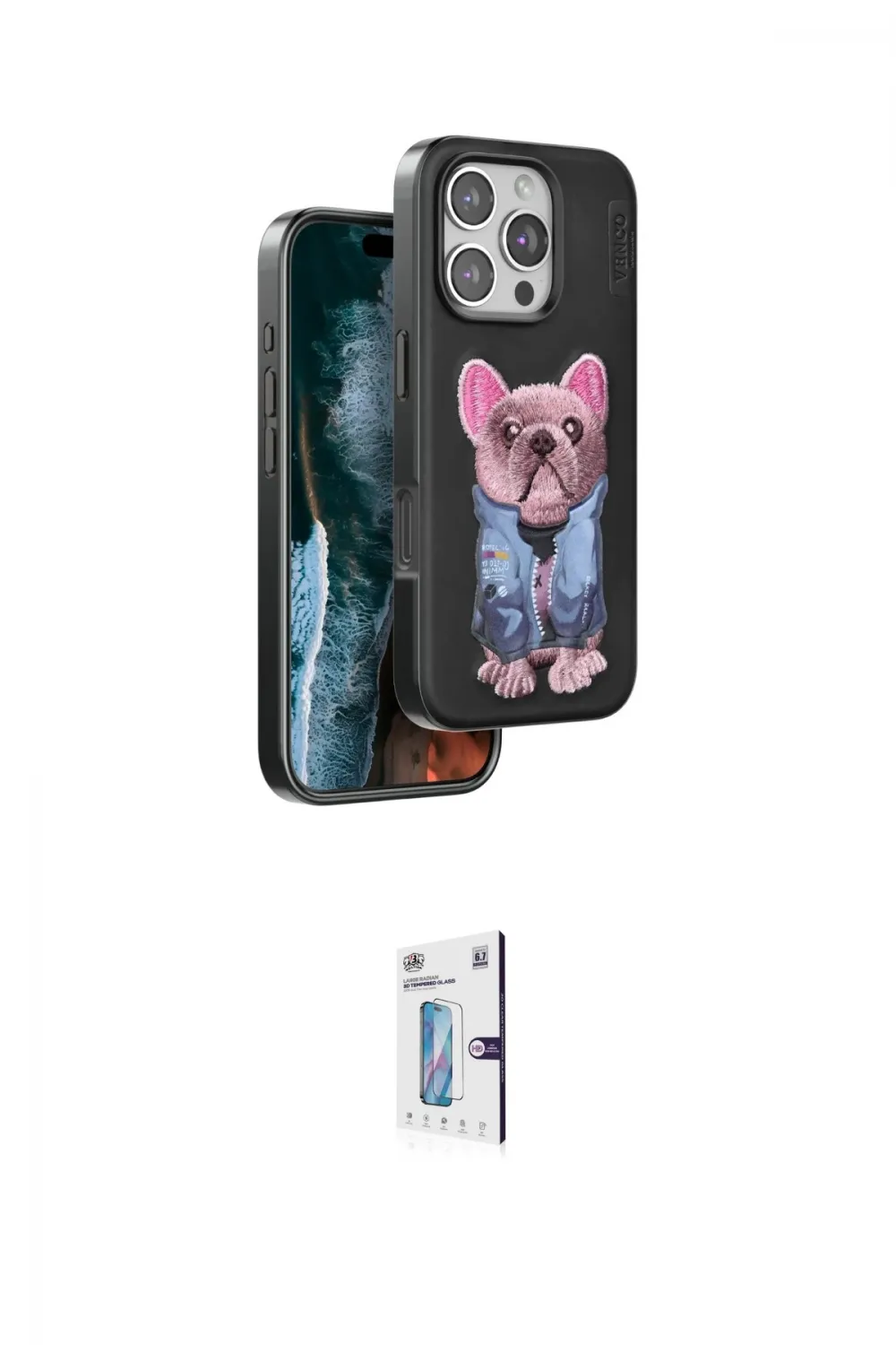 ieg™ iPhone 16 Pro Kılıf İz Minimal Koleksiyonu - Siyah Bilvis 0.18mm Plus Cam Ekran Koruyucu