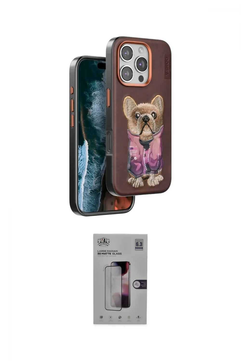 ieg™ iPhone 16 Pro Kılıf İz Minimal Koleksiyonu - Siyah Bilvis 3D Mat Cam Ekran Koruyucu