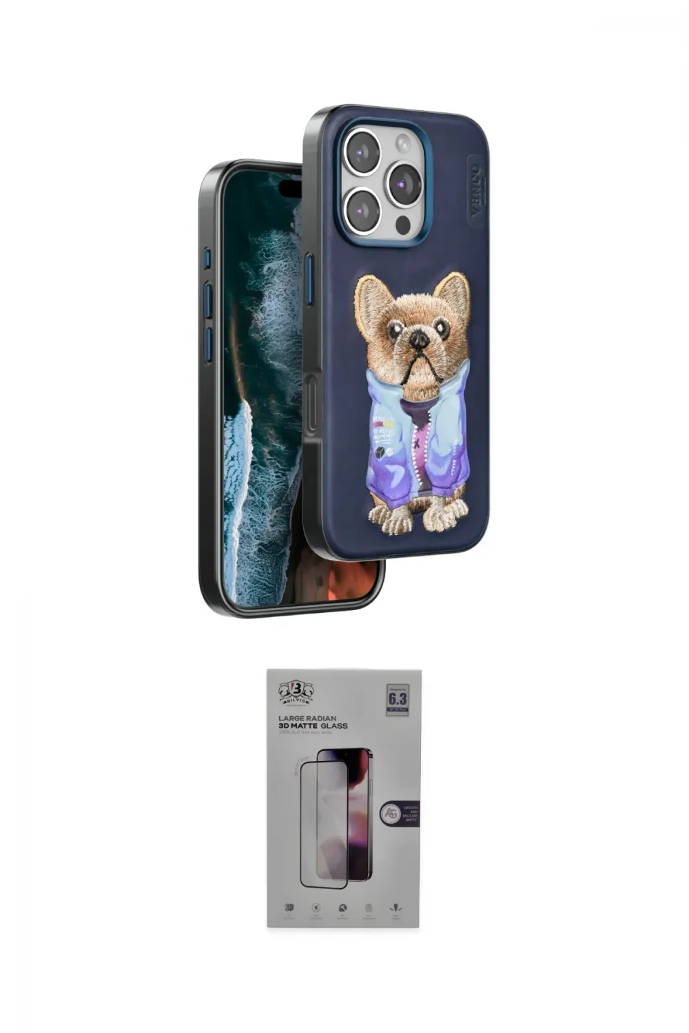 ieg™ iPhone 16 Pro Kılıf İz Minimal Koleksiyonu - Siyah Bilvis 3D Mat Cam Ekran Koruyucu