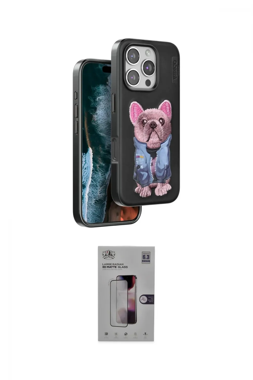 ieg™ iPhone 16 Pro Kılıf İz Minimal Koleksiyonu - Siyah Bilvis 3D Mat Cam Ekran Koruyucu