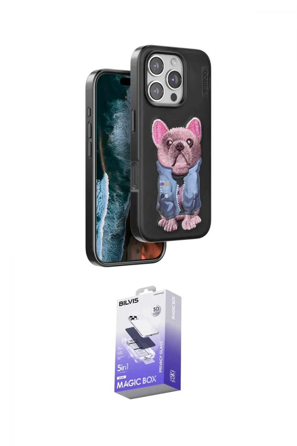 ieg™ iPhone 16 Pro Kılıf İz Minimal Koleksiyonu - Siyah Bilvis 5in1 5D Magic Hayalet Cam Ekran Koruyucu