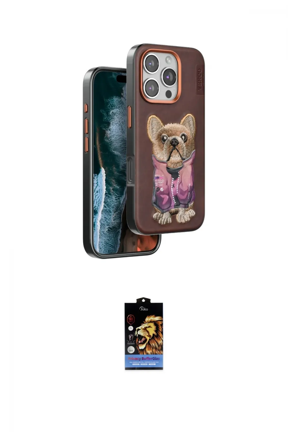 ieg™ iPhone 16 Pro Kılıf İz Minimal Koleksiyonu - Siyah Buffer Hayalet Cam Ekran Koruyucu