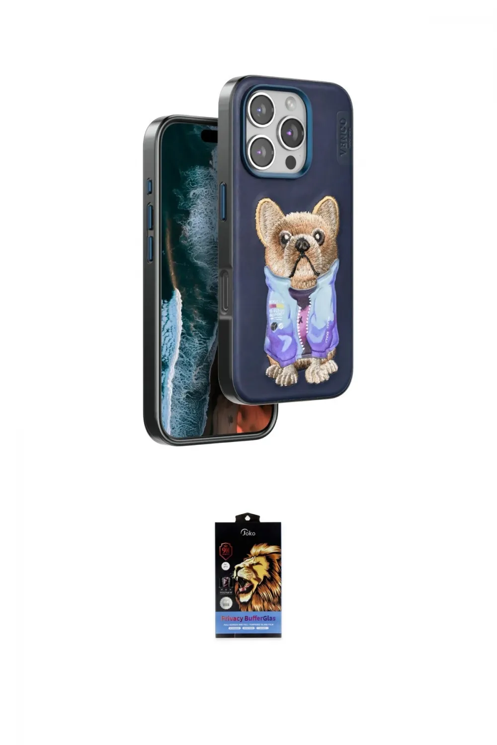 ieg™ iPhone 16 Pro Kılıf İz Minimal Koleksiyonu - Siyah Buffer Hayalet Cam Ekran Koruyucu