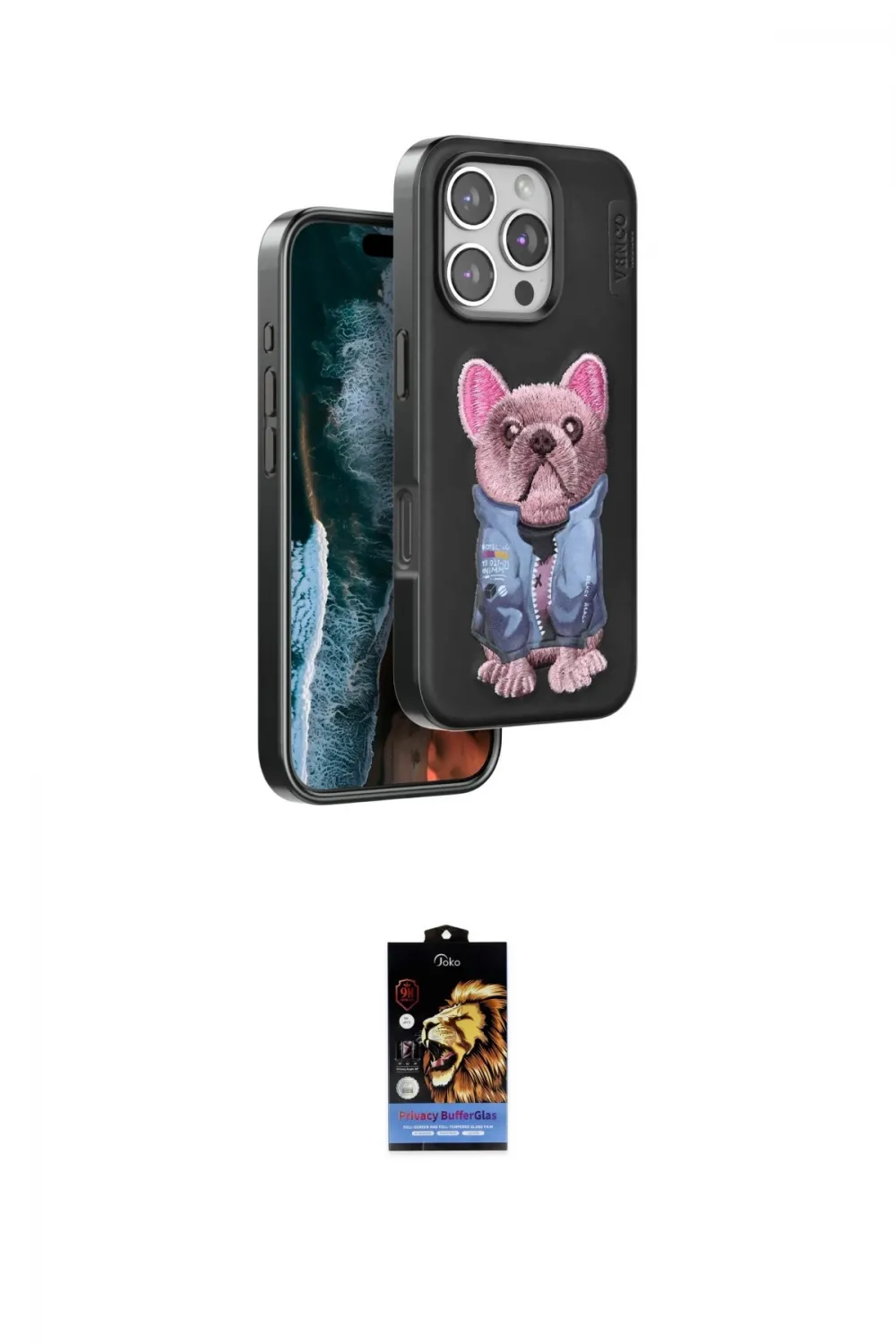ieg™ iPhone 16 Pro Kılıf İz Minimal Koleksiyonu - Siyah Buffer Hayalet Cam Ekran Koruyucu
