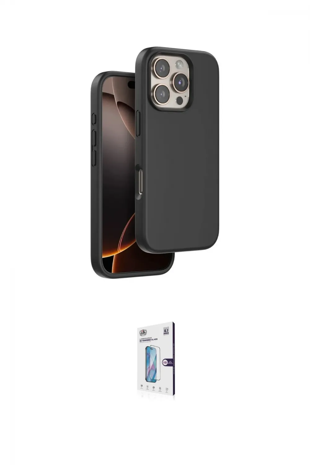 ieg™ iPhone 16 Pro Kılıf Kıvılcım Çizgi Serisi - Siyah Bilvis 0.18mm Plus Cam Ekran Koruyucu