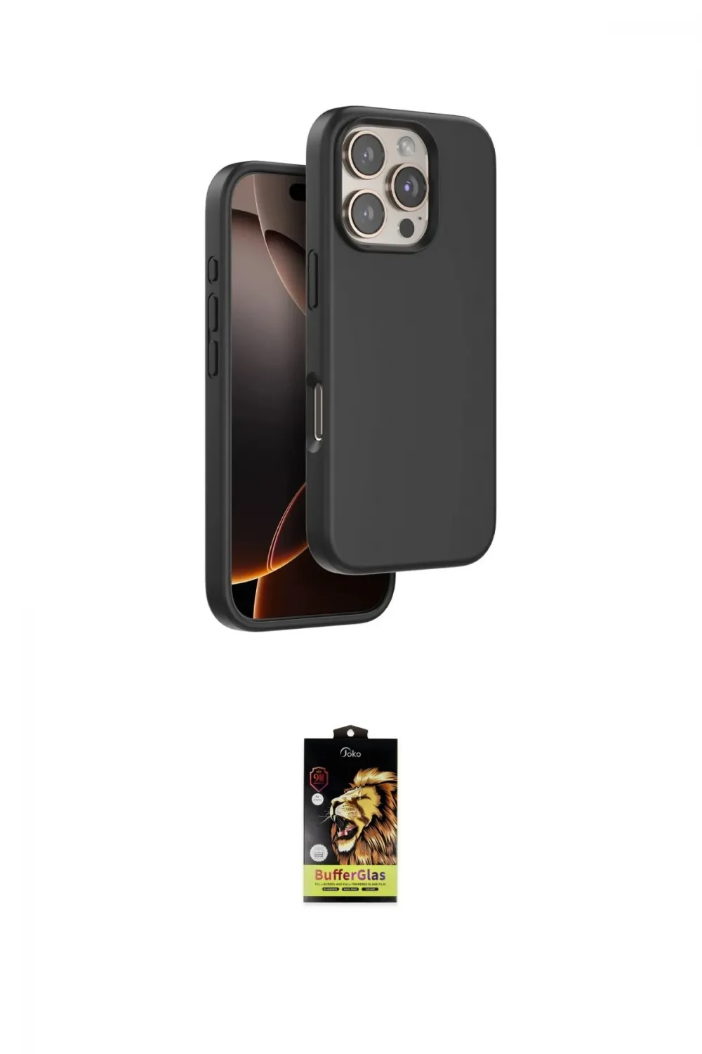 ieg™ iPhone 16 Pro Kılıf Kıvılcım Çizgi Serisi - Siyah Buffer Cam Ekran Koruyucu