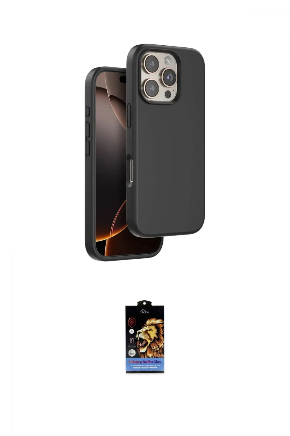 ieg™ iPhone 16 Pro Kılıf Kıvılcım Çizgi Serisi - Siyah Buffer Hayalet Cam Ekran Koruyucu