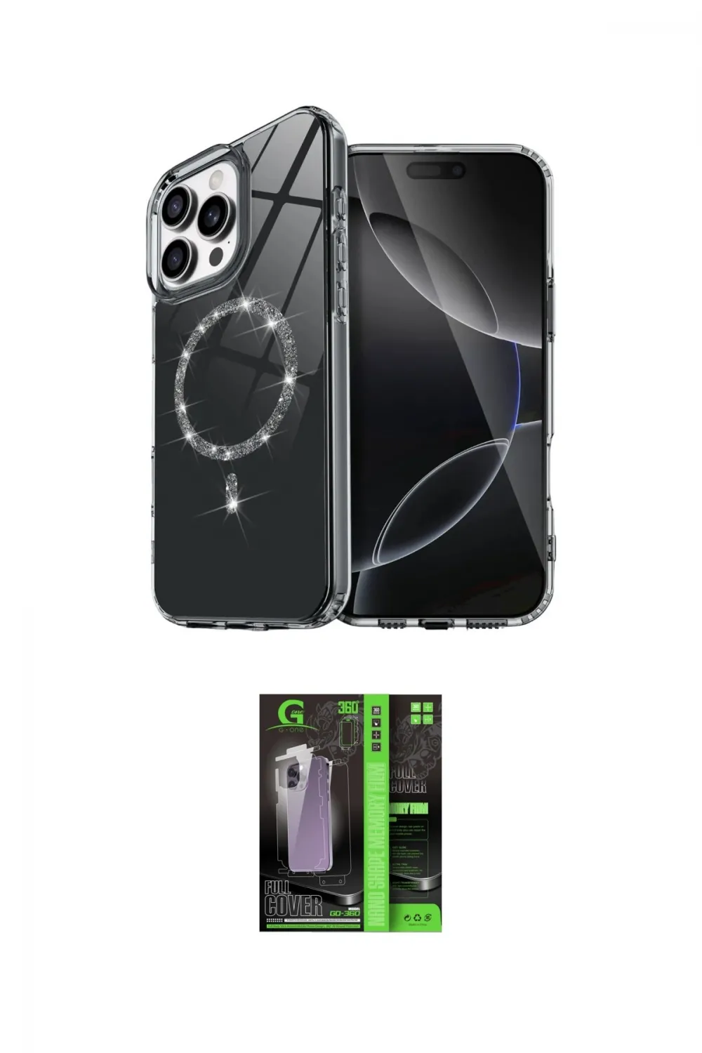ieg™ iPhone 16 Pro Kılıf Kıvılcım Form Prime - Şeffaf 360 Full Body Arka Koruyucu