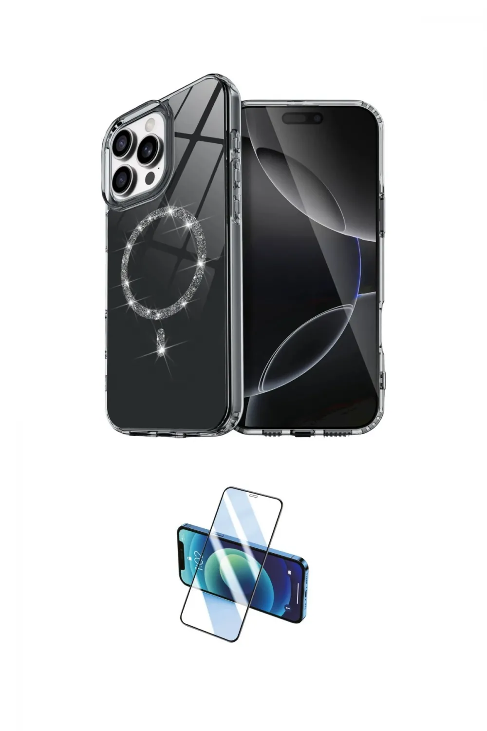 ieg™ iPhone 16 Pro Kılıf Kıvılcım Form Prime - Siyah 3D Antistatik Cam Ekran Koruyucu