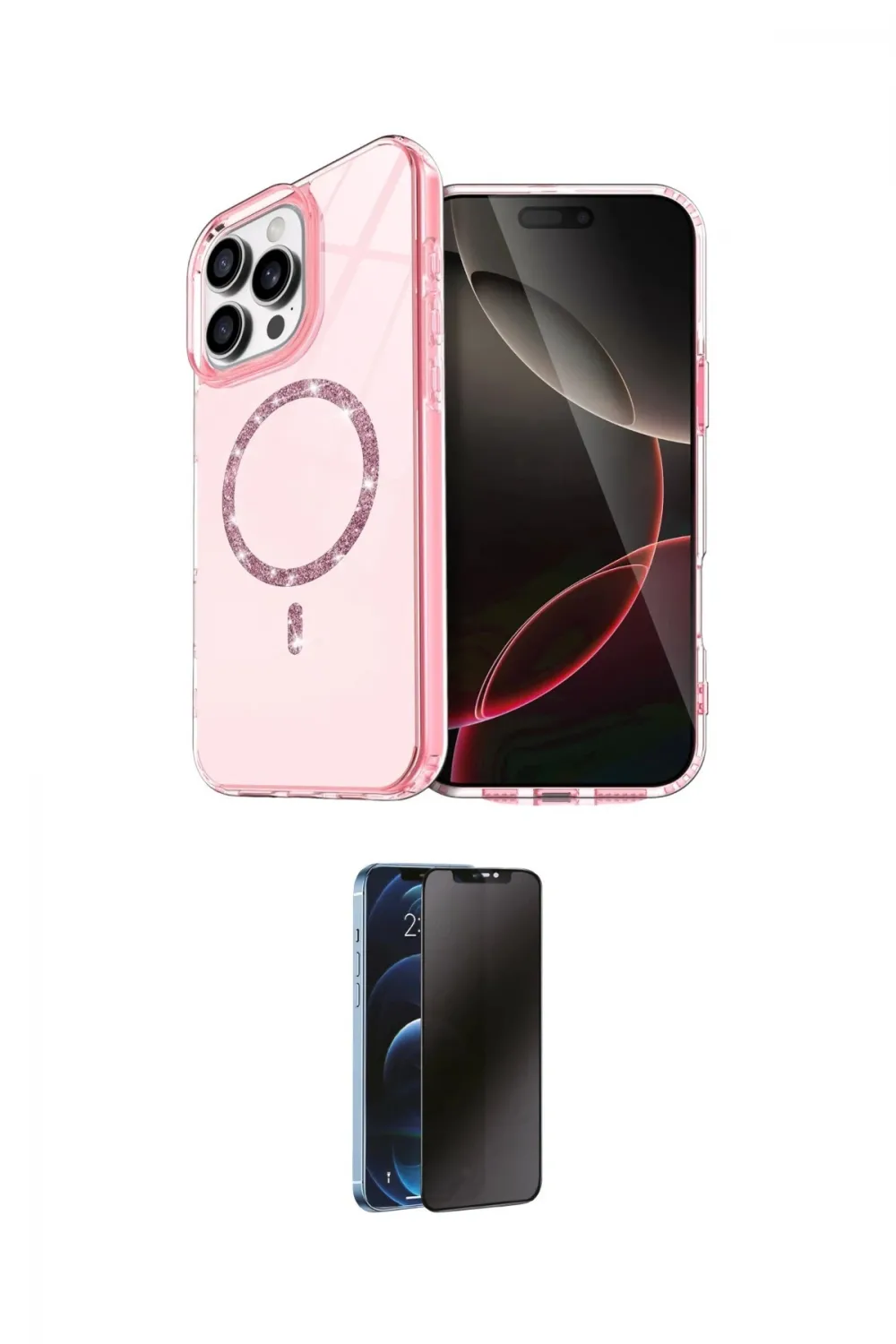 ieg™ iPhone 16 Pro Kılıf Kıvılcım Form Prime - Siyah 3D Antistatik Hayalet Cam Ekran Koruyucu