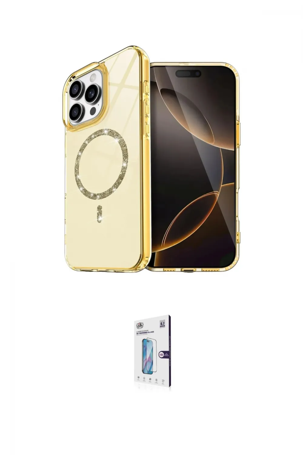 ieg™ iPhone 16 Pro Kılıf Kıvılcım Form Prime - Siyah Bilvis 0.18mm Plus Cam Ekran Koruyucu