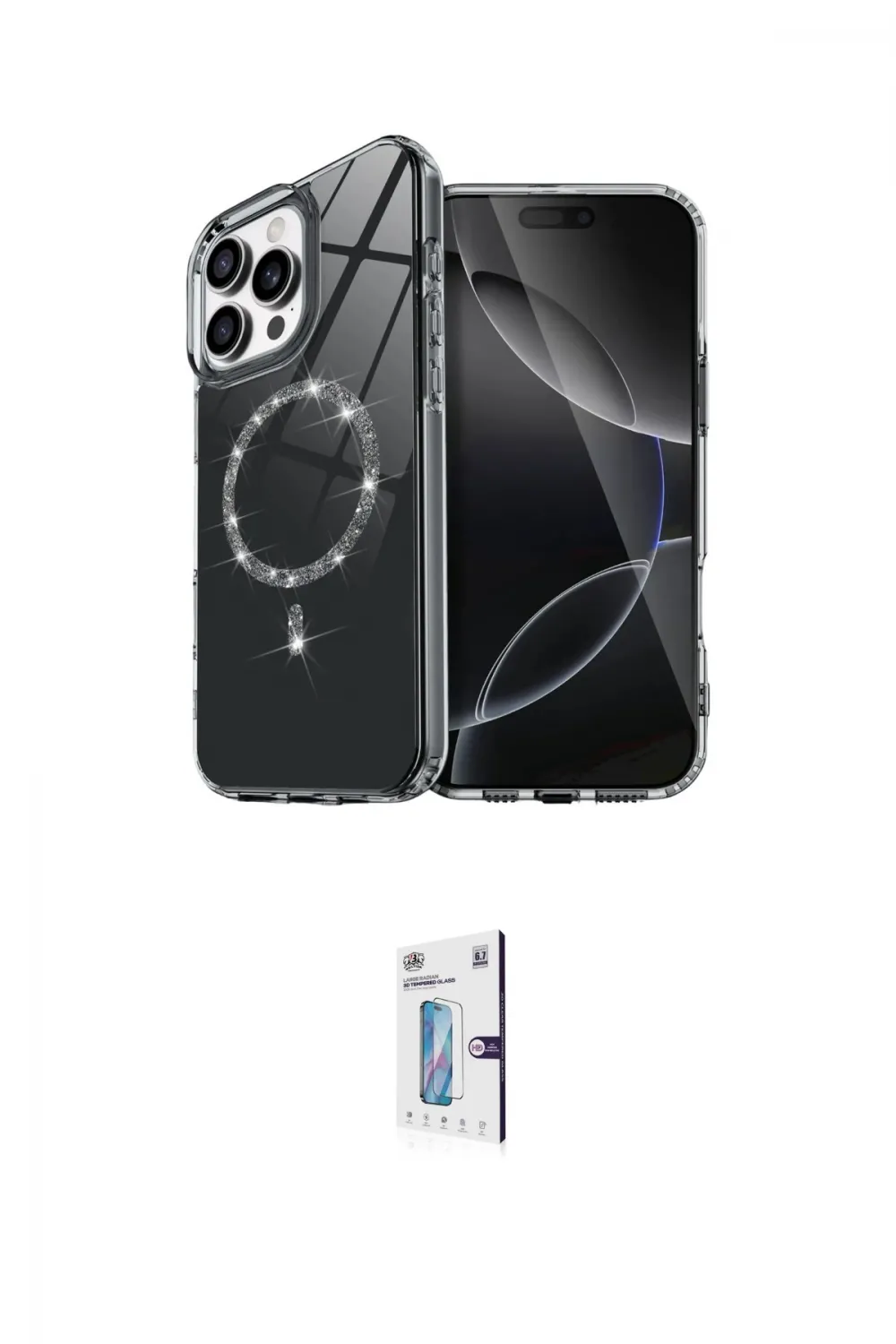 ieg™ iPhone 16 Pro Kılıf Kıvılcım Form Prime - Siyah Bilvis 0.18mm Plus Cam Ekran Koruyucu