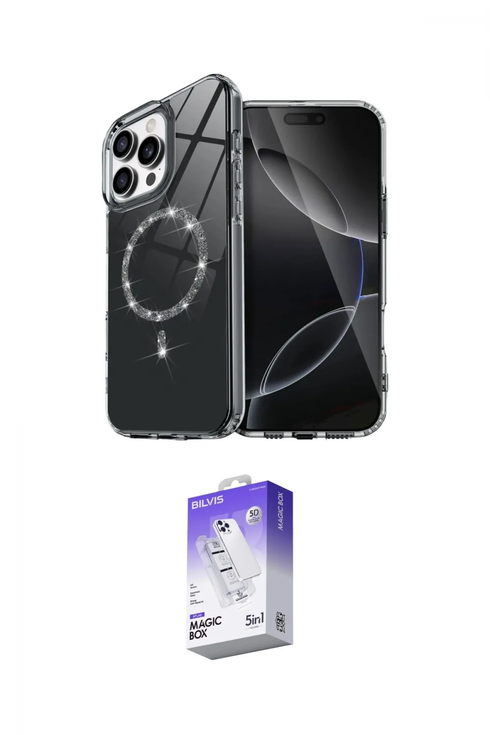 ieg™ iPhone 16 Pro Kılıf Kıvılcım Form Prime - Siyah Bilvis 5in1 3D Magic Cam Ekran Koruyucu