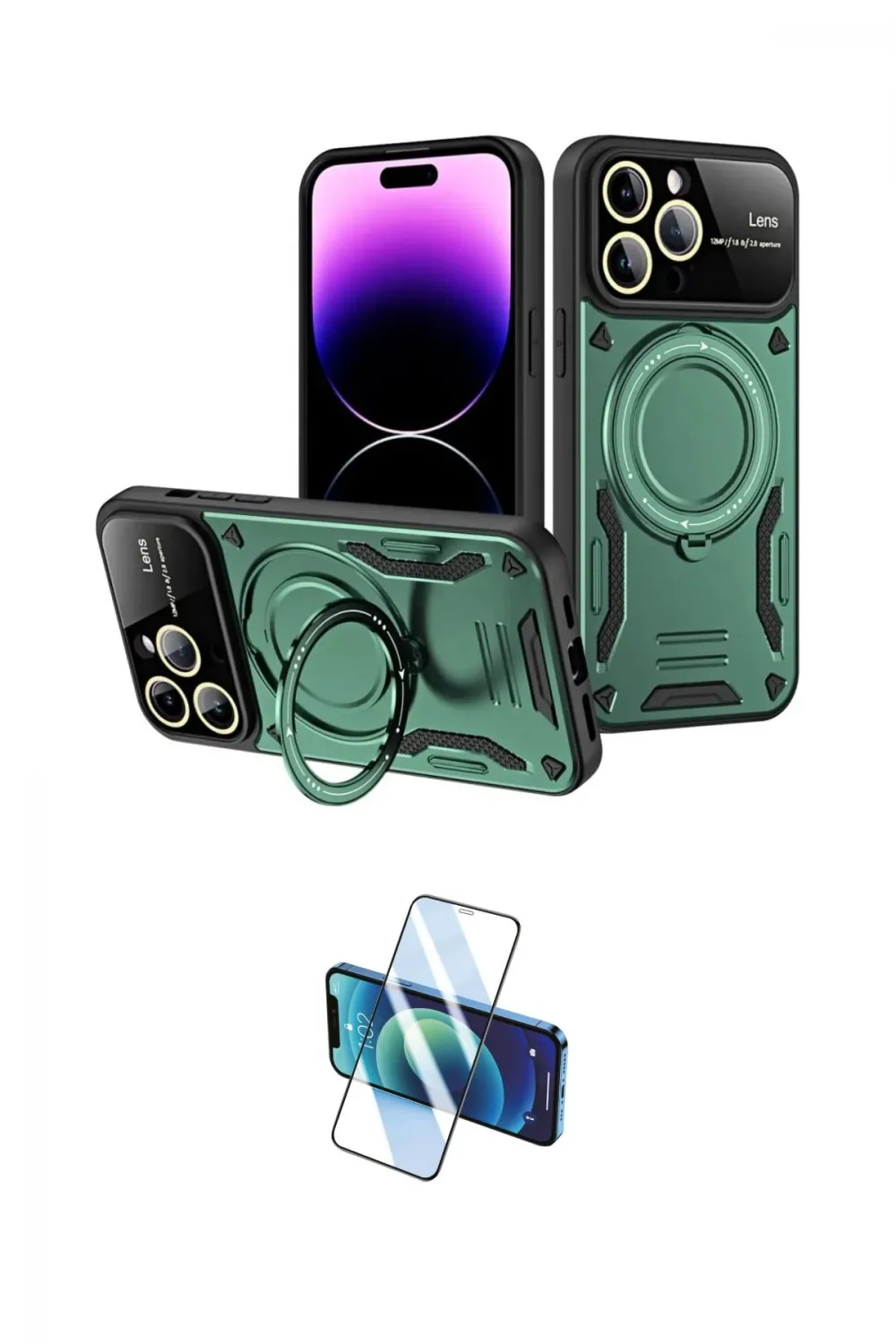 ieg™ iPhone 16 Pro Kılıf Kıvılcım Modern Serisi - Siyah 3D Antistatik Cam Ekran Koruyucu