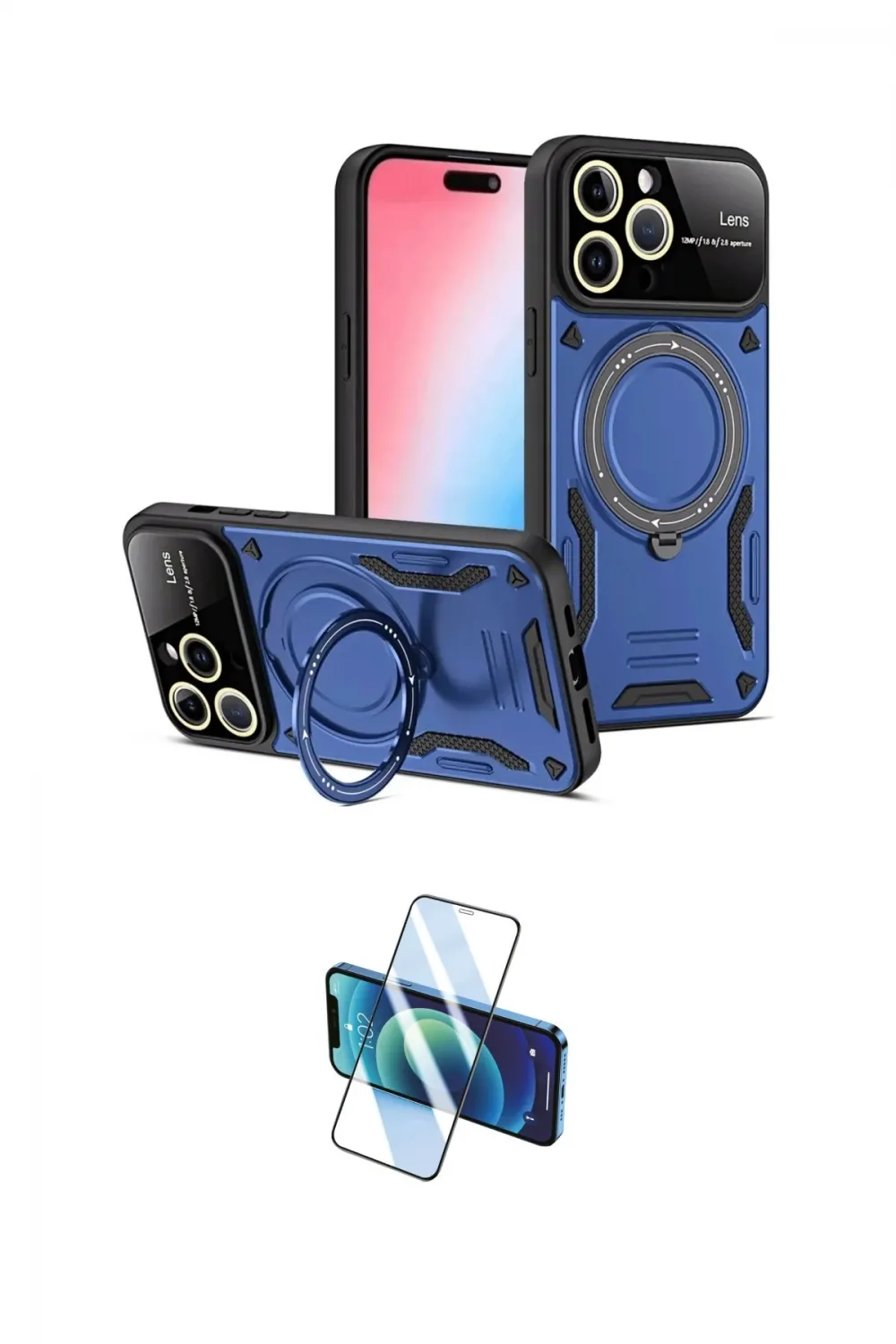 ieg™ iPhone 16 Pro Kılıf Kıvılcım Modern Serisi - Siyah 3D Antistatik Cam Ekran Koruyucu