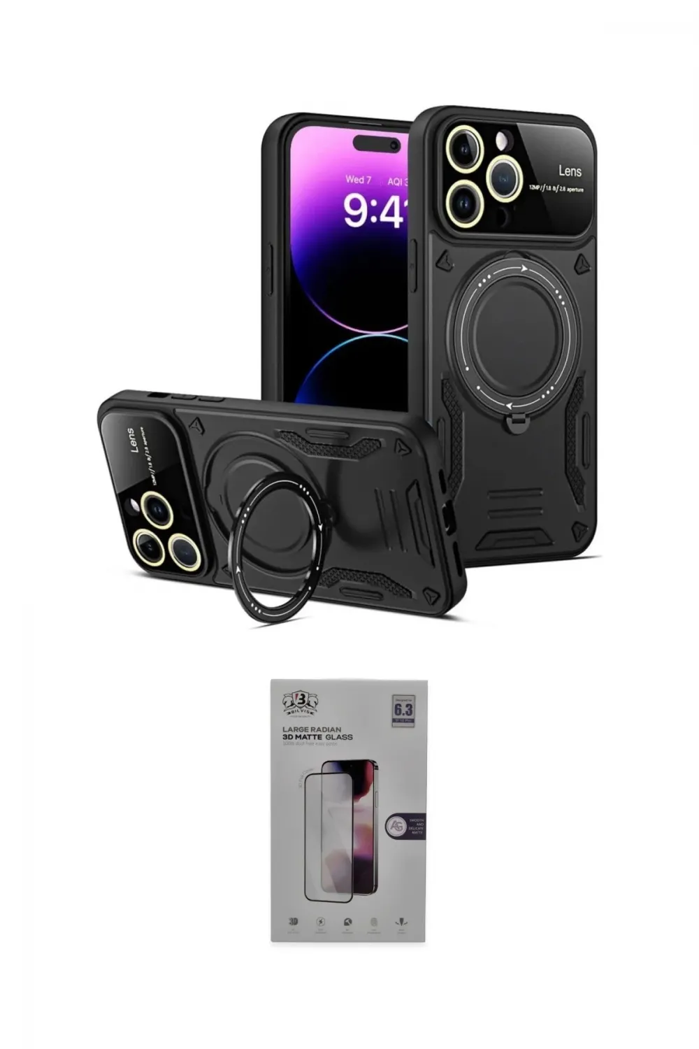 ieg™ iPhone 16 Pro Kılıf Kıvılcım Modern Serisi - Siyah Bilvis 3D Mat Cam Ekran Koruyucu
