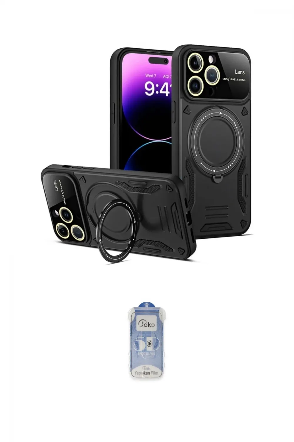 ieg™ iPhone 16 Pro Kılıf Kıvılcım Modern Serisi - Siyah Joko Magic 5D Cam