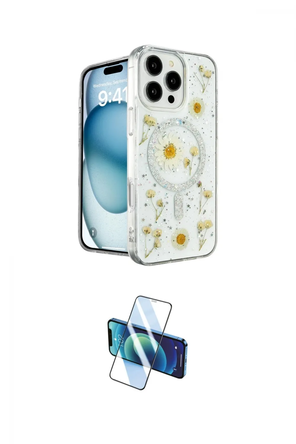 ieg™ iPhone 16 Pro Kılıf Kozmos Doku - Siyah 3D Antistatik Cam Ekran Koruyucu
