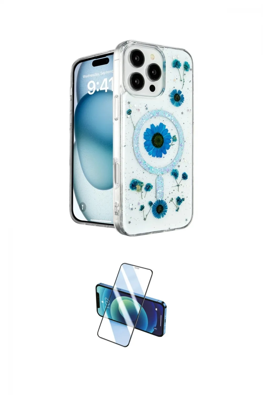 ieg™ iPhone 16 Pro Kılıf Kozmos Doku - Siyah 3D Antistatik Cam Ekran Koruyucu