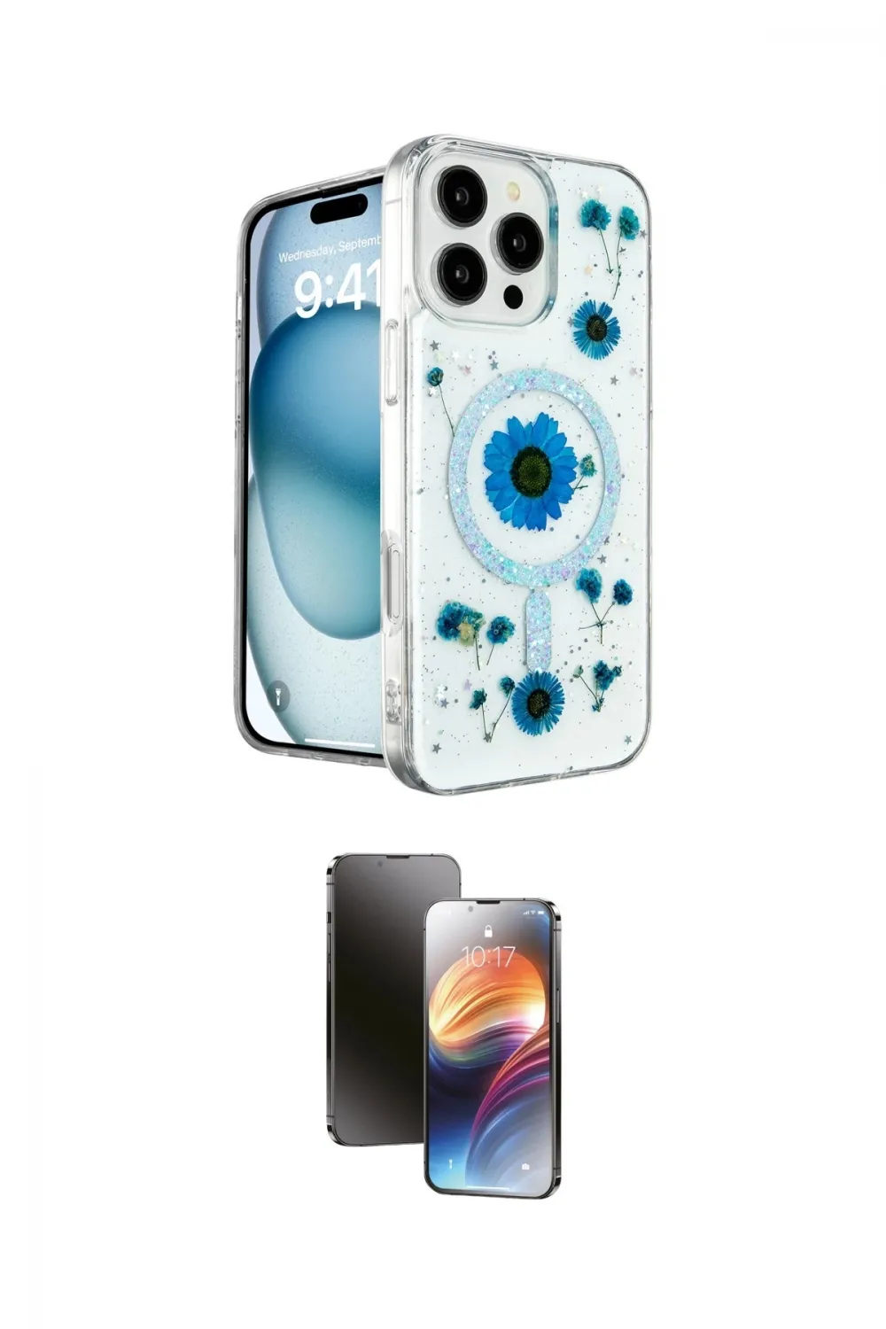 ieg™ iPhone 16 Pro Kılıf Kozmos Doku - Siyah 3D Antistatik Mat Seramik Nano Ekran Koruyucu
