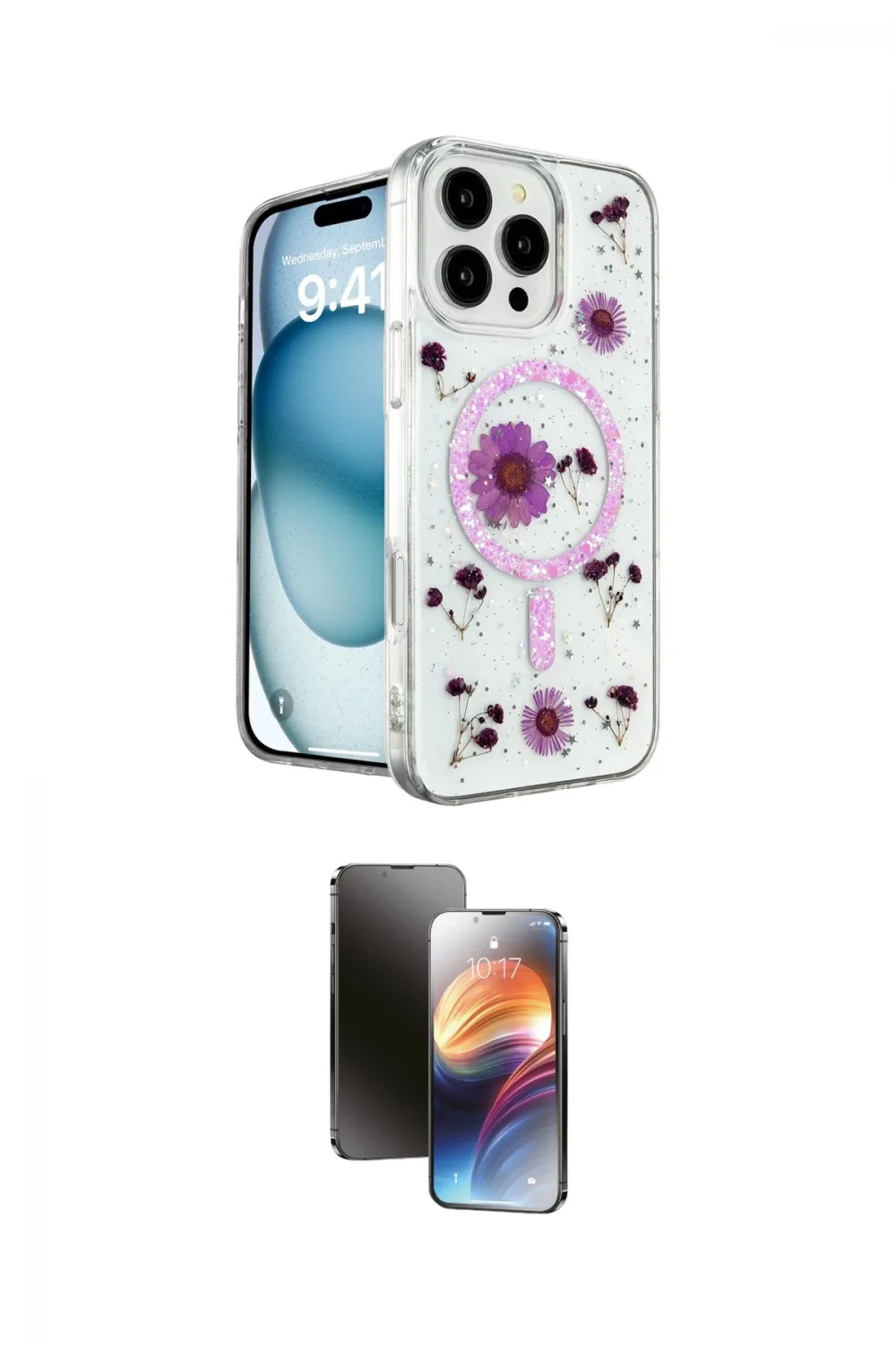ieg™ iPhone 16 Pro Kılıf Kozmos Doku - Siyah 3D Antistatik Mat Seramik Nano Ekran Koruyucu