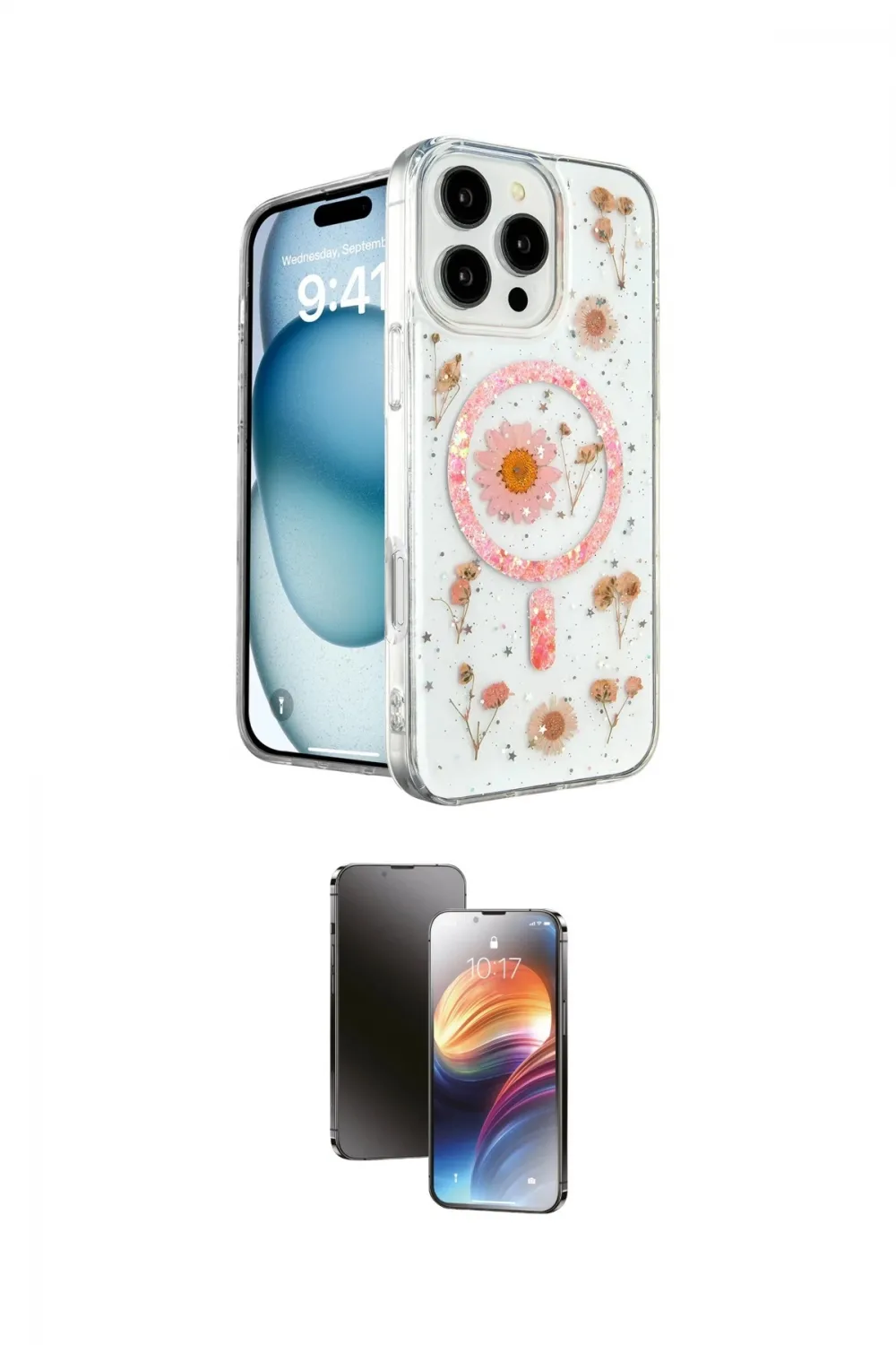 ieg™ iPhone 16 Pro Kılıf Kozmos Doku - Siyah 3D Antistatik Mat Seramik Nano Ekran Koruyucu