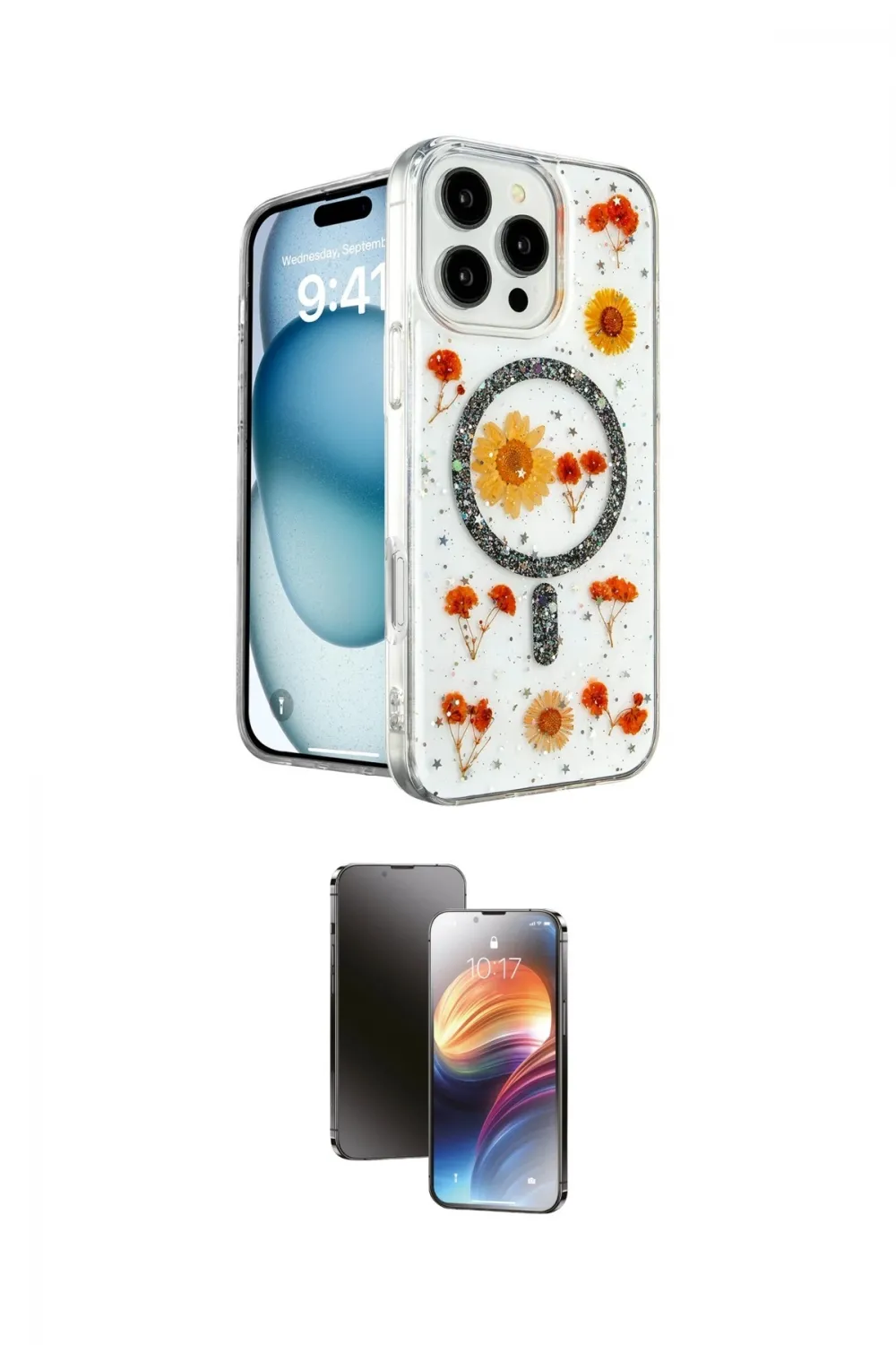 ieg™ iPhone 16 Pro Kılıf Kozmos Doku - Siyah 3D Antistatik Mat Seramik Nano Ekran Koruyucu