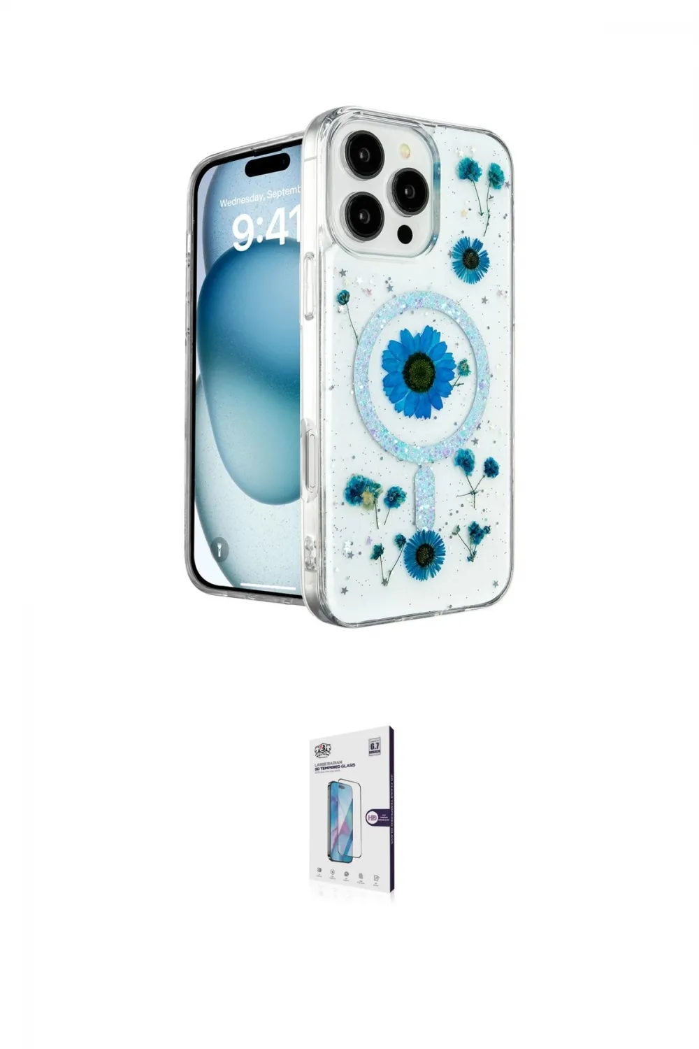 ieg™ iPhone 16 Pro Kılıf Kozmos Doku - Siyah Bilvis 0.18mm Plus Cam Ekran Koruyucu