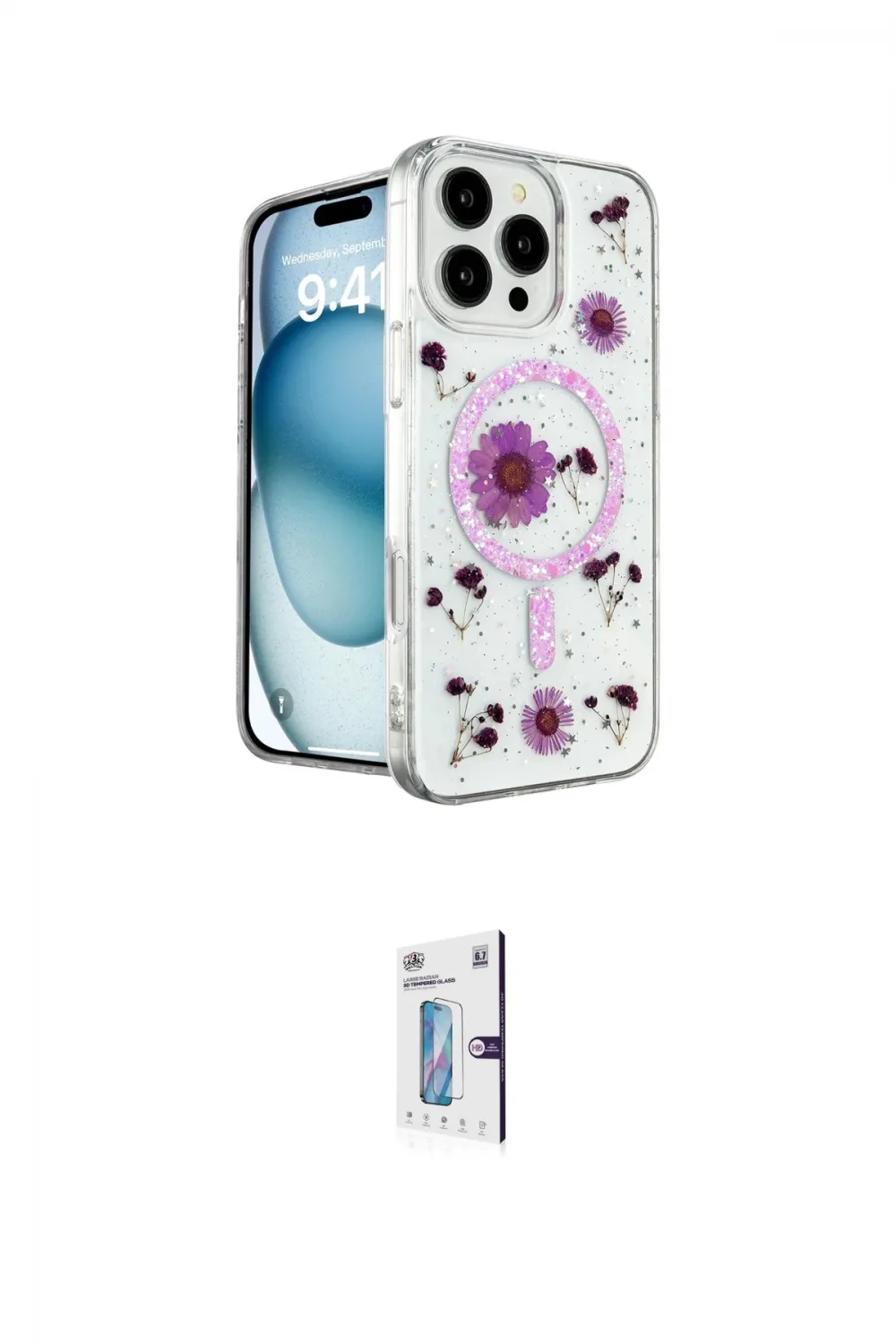 ieg™ iPhone 16 Pro Kılıf Kozmos Doku - Siyah Bilvis 0.18mm Plus Cam Ekran Koruyucu