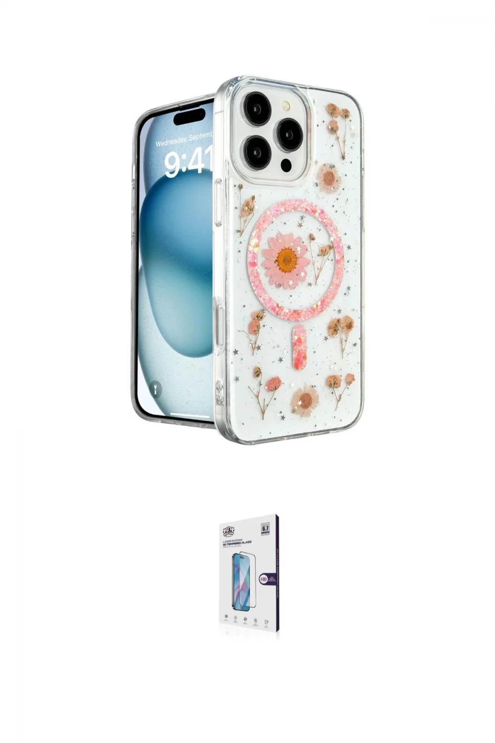 ieg™ iPhone 16 Pro Kılıf Kozmos Doku - Siyah Bilvis 0.18mm Plus Cam Ekran Koruyucu