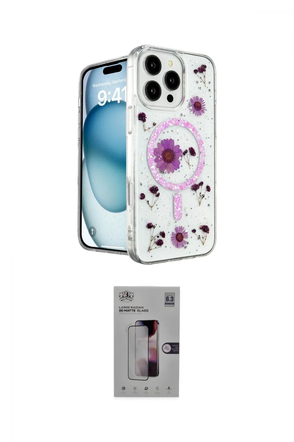 ieg™ iPhone 16 Pro Kılıf Kozmos Doku - Siyah Bilvis 3D Mat Cam Ekran Koruyucu