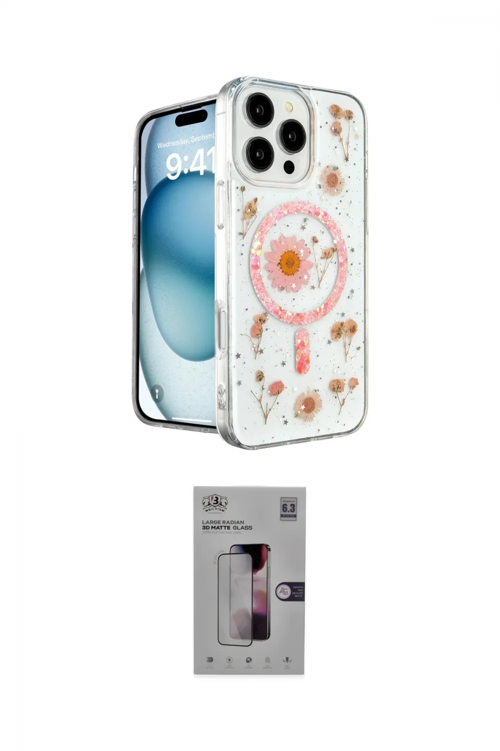 ieg™ iPhone 16 Pro Kılıf Kozmos Doku - Siyah Bilvis 3D Mat Cam Ekran Koruyucu