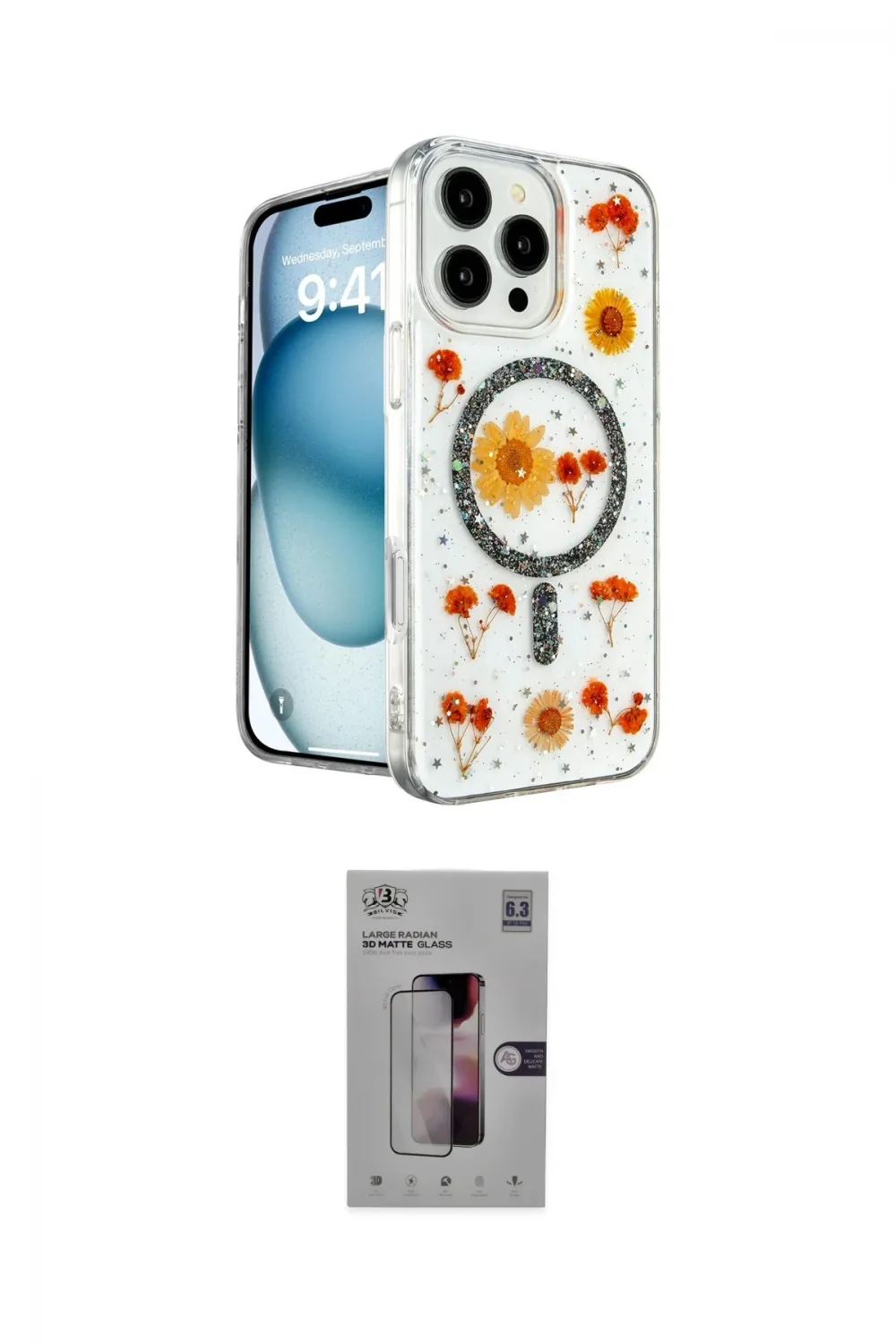 ieg™ iPhone 16 Pro Kılıf Kozmos Doku - Siyah Bilvis 3D Mat Cam Ekran Koruyucu