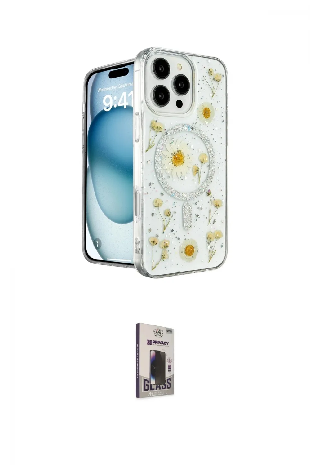 ieg™ iPhone 16 Pro Kılıf Kozmos Doku - Siyah Bilvis Hayalet Cam Ekran Koruyucu