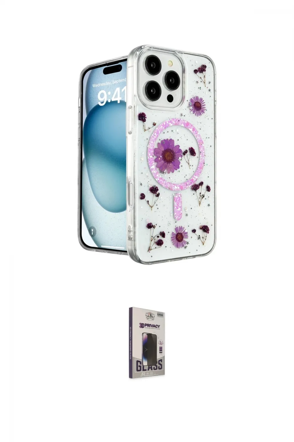 ieg™ iPhone 16 Pro Kılıf Kozmos Doku - Siyah Bilvis Hayalet Cam Ekran Koruyucu