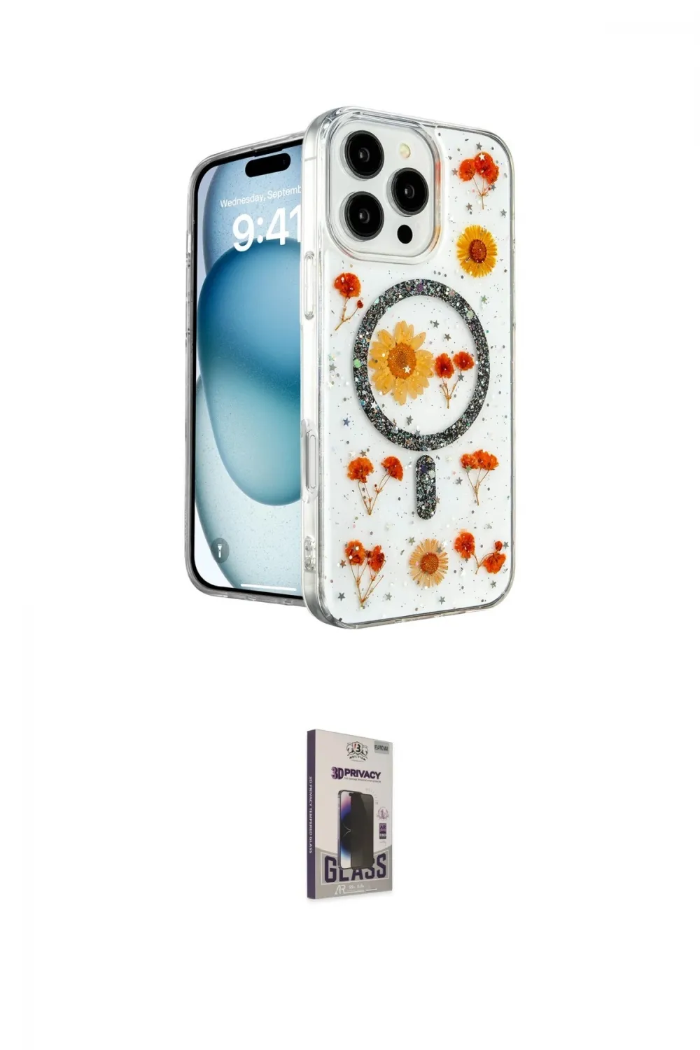 ieg™ iPhone 16 Pro Kılıf Kozmos Doku - Siyah Bilvis Hayalet Cam Ekran Koruyucu