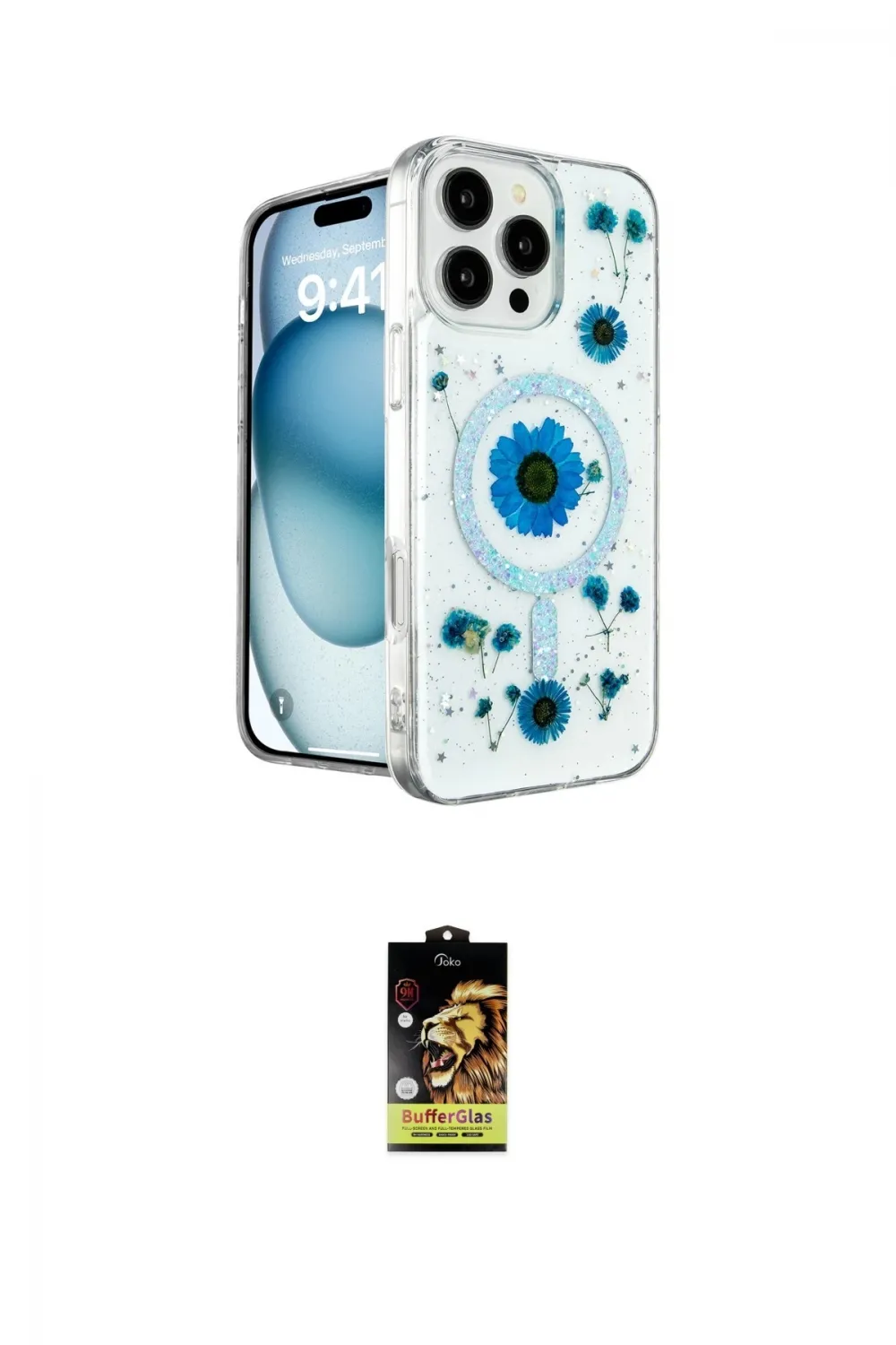 ieg™ iPhone 16 Pro Kılıf Kozmos Doku - Siyah Buffer Cam Ekran Koruyucu