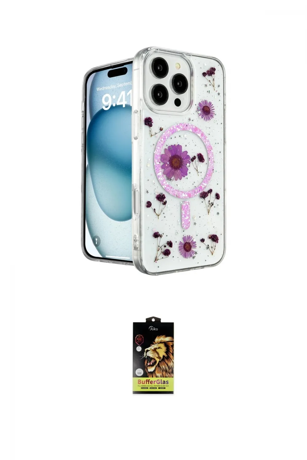 ieg™ iPhone 16 Pro Kılıf Kozmos Doku - Siyah Buffer Cam Ekran Koruyucu